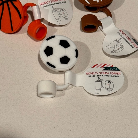 Target Bullseye Set of 3 Straw Toppers Sports Basketball Football Soccer - Picture 4 of 4